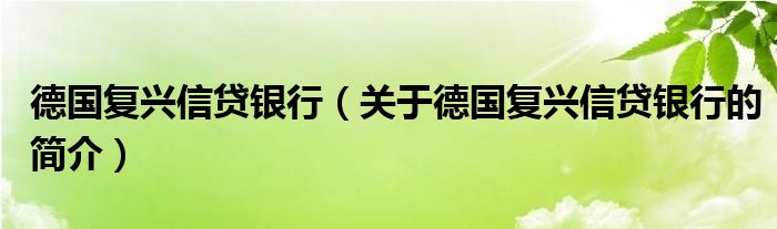 德國復興信貸銀行（關(guān)于德國復興信貸銀行的簡介）