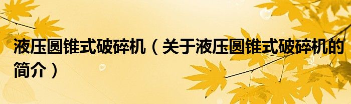 液壓圓錐式破碎機（關(guān)于液壓圓錐式破碎機的簡介）