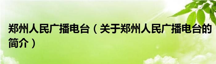 鄭州人民廣播電臺(tái)（關(guān)于鄭州人民廣播電臺(tái)的簡(jiǎn)介）