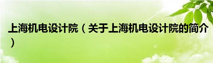 上海機(jī)電設(shè)計院（關(guān)于上海機(jī)電設(shè)計院的簡介）