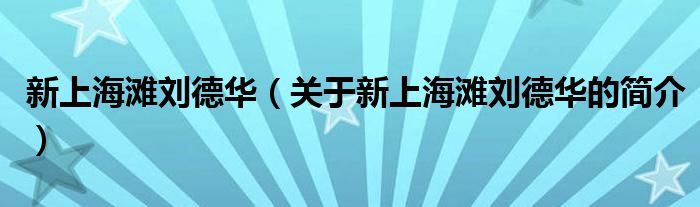 新上海灘劉德華（關(guān)于新上海灘劉德華的簡(jiǎn)介）