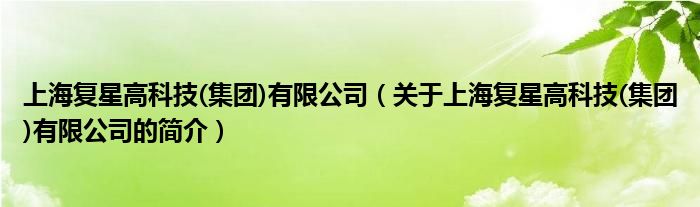 上海復(fù)星高科技(集團(tuán))有限公司（關(guān)于上海復(fù)星高科技(集團(tuán))有限公司的簡(jiǎn)介）