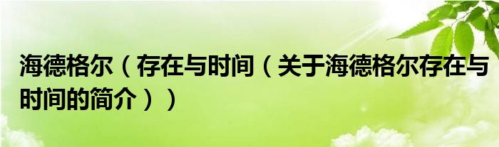 海德格爾（存在與時(shí)間（關(guān)于海德格爾存在與時(shí)間的簡(jiǎn)介））