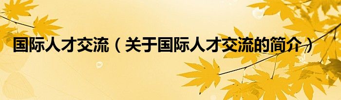 國(guó)際人才交流（關(guān)于國(guó)際人才交流的簡(jiǎn)介）