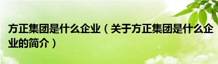 方正集團(tuán)是什么企業(yè)（關(guān)于方正集團(tuán)是什么企業(yè)的簡(jiǎn)介）