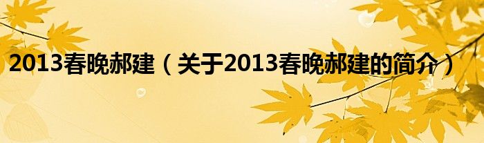 2013春晚郝建（關(guān)于2013春晚郝建的簡(jiǎn)介）