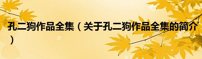 孔二狗作品全集（關(guān)于孔二狗作品全集的簡(jiǎn)介）