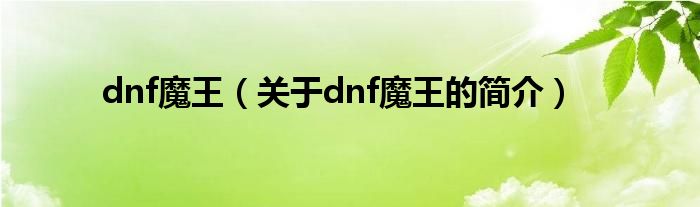 dnf魔王（關(guān)于dnf魔王的簡(jiǎn)介）