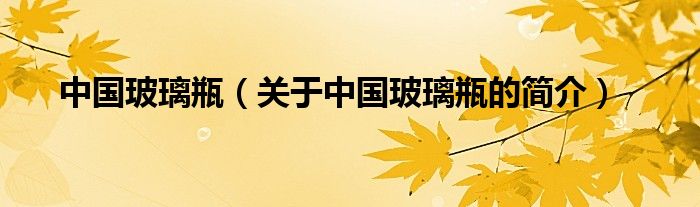 中國玻璃瓶（關(guān)于中國玻璃瓶的簡(jiǎn)介）