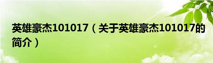 英雄豪杰101017（關(guān)于英雄豪杰101017的簡介）