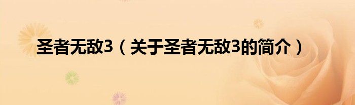 圣者無(wú)敵3（關(guān)于圣者無(wú)敵3的簡(jiǎn)介）
