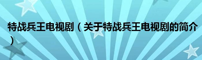 特戰(zhàn)兵王電視?。P于特戰(zhàn)兵王電視劇的簡介）