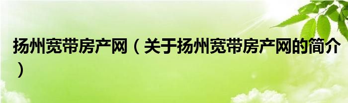 揚(yáng)州寬帶房產(chǎn)網(wǎng)（關(guān)于揚(yáng)州寬帶房產(chǎn)網(wǎng)的簡介）