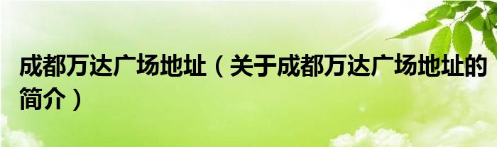 成都萬(wàn)達(dá)廣場(chǎng)地址（關(guān)于成都萬(wàn)達(dá)廣場(chǎng)地址的簡(jiǎn)介）