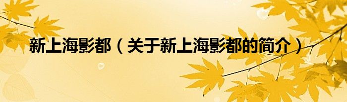 新上海影都（關(guān)于新上海影都的簡(jiǎn)介）