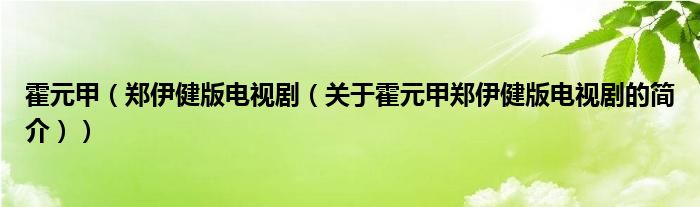 霍元甲（鄭伊健版電視劇（關(guān)于霍元甲鄭伊健版電視劇的簡(jiǎn)介））