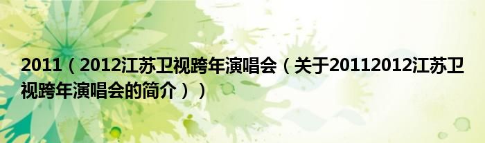 2011（2012江蘇衛(wèi)視跨年演唱會（關于20112012江蘇衛(wèi)視跨年演唱會的簡介））