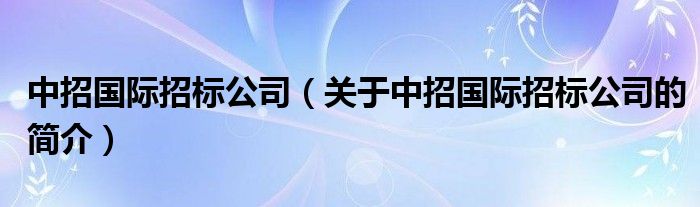 中招國際招標(biāo)公司（關(guān)于中招國際招標(biāo)公司的簡介）