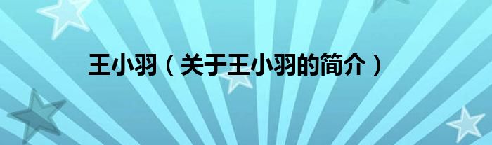 王小羽（關(guān)于王小羽的簡(jiǎn)介）