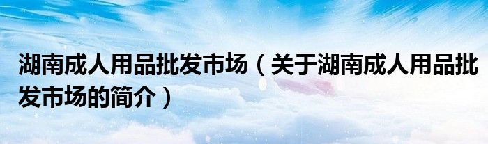 湖南成人用品批發(fā)市場（關(guān)于湖南成人用品批發(fā)市場的簡介）