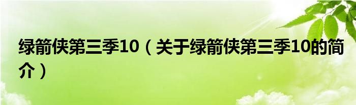 綠箭俠第三季10（關于綠箭俠第三季10的簡介）