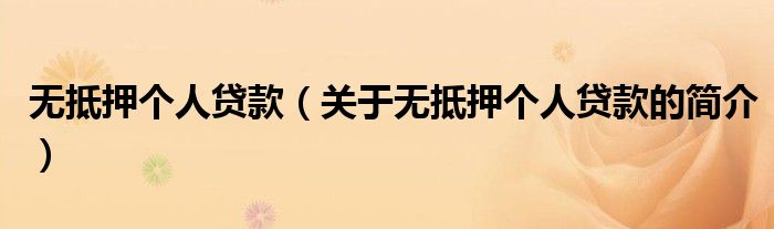 無抵押個人貸款（關(guān)于無抵押個人貸款的簡介）