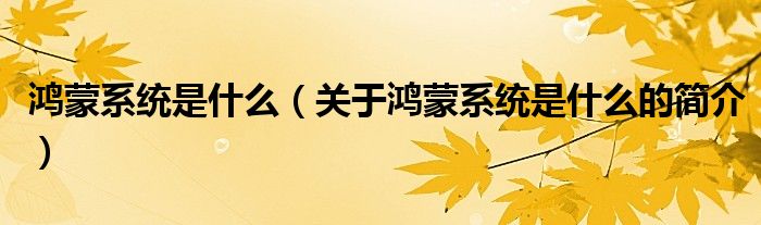 鴻蒙系統(tǒng)是什么（關(guān)于鴻蒙系統(tǒng)是什么的簡介）