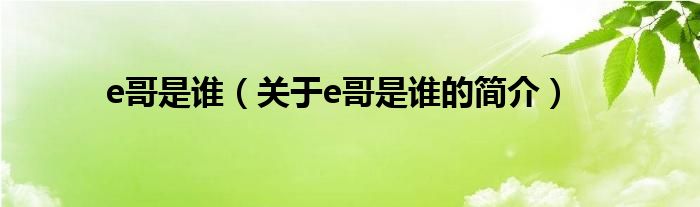 e哥是誰（關(guān)于e哥是誰的簡介）