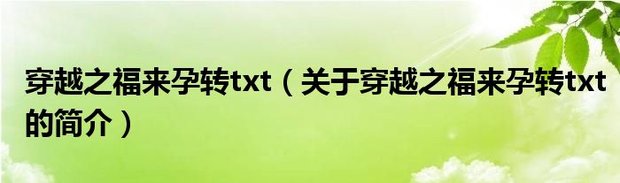 穿越之福來孕轉(zhuǎn)txt（關(guān)于穿越之福來孕轉(zhuǎn)txt的簡介）