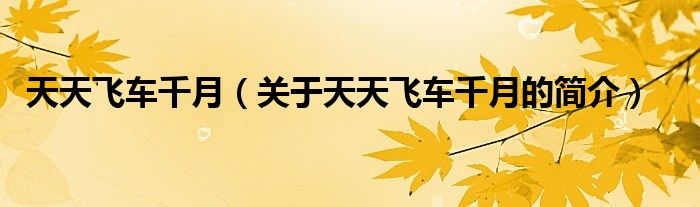 天天飛車千月（關(guān)于天天飛車千月的簡(jiǎn)介）