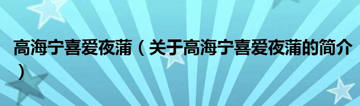 高海寧喜愛夜蒲（關(guān)于高海寧喜愛夜蒲的簡(jiǎn)介）