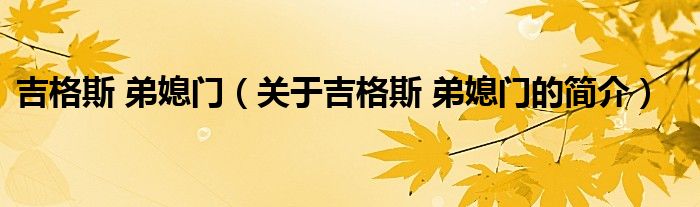 吉格斯 弟媳門（關(guān)于吉格斯 弟媳門的簡介）