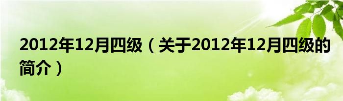 2012年12月四級(jí)（關(guān)于2012年12月四級(jí)的簡介）