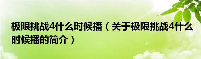 極限挑戰(zhàn)4什么時候播（關于極限挑戰(zhàn)4什么時候播的簡介）