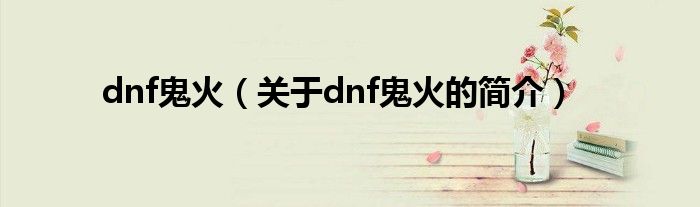 dnf鬼火（關(guān)于dnf鬼火的簡(jiǎn)介）