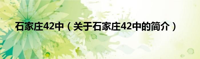 石家莊42中（關(guān)于石家莊42中的簡介）