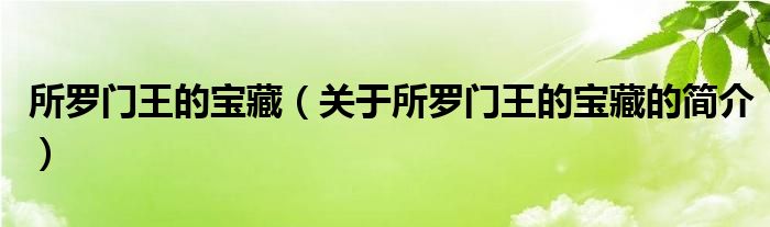 所羅門(mén)王的寶藏（關(guān)于所羅門(mén)王的寶藏的簡(jiǎn)介）