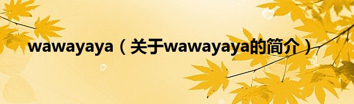 wawayaya（關(guān)于wawayaya的簡介）