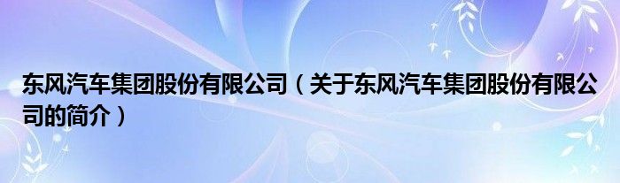 東風(fēng)汽車集團股份有限公司（關(guān)于東風(fēng)汽車集團股份有限公司的簡介）