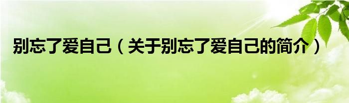 別忘了愛自己（關(guān)于別忘了愛自己的簡介）