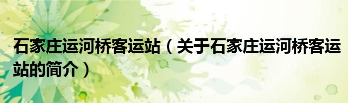 石家莊運河橋客運站（關于石家莊運河橋客運站的簡介）