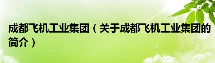 成都飛機工業(yè)集團（關于成都飛機工業(yè)集團的簡介）