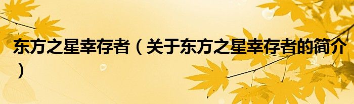 東方之星幸存者（關(guān)于東方之星幸存者的簡(jiǎn)介）