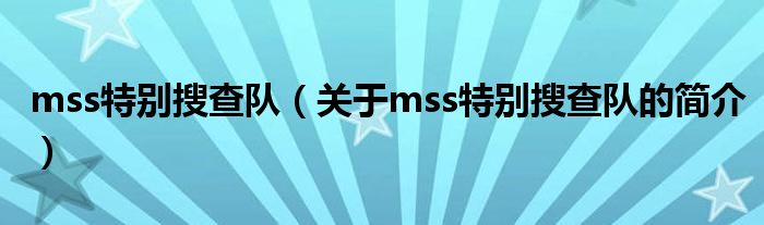 mss特別搜查隊(duì)（關(guān)于mss特別搜查隊(duì)的簡(jiǎn)介）