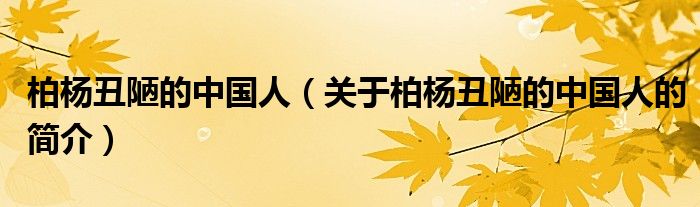 柏楊丑陋的中國人（關(guān)于柏楊丑陋的中國人的簡介）