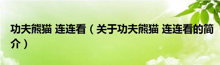 功夫熊貓 連連看（關(guān)于功夫熊貓 連連看的簡(jiǎn)介）