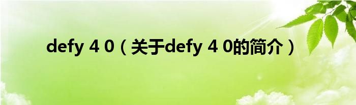 defy 4 0（關于defy 4 0的簡介）