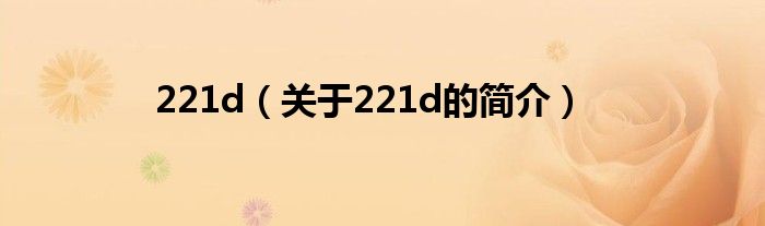 221d（關(guān)于221d的簡介）