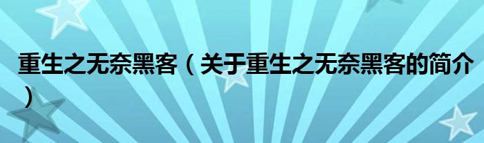 重生之無奈黑客（關(guān)于重生之無奈黑客的簡(jiǎn)介）