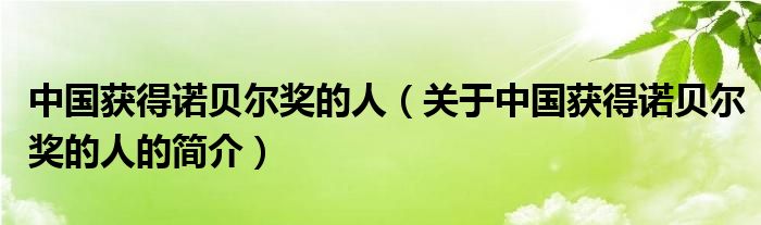 中國獲得諾貝爾獎的人（關于中國獲得諾貝爾獎的人的簡介）